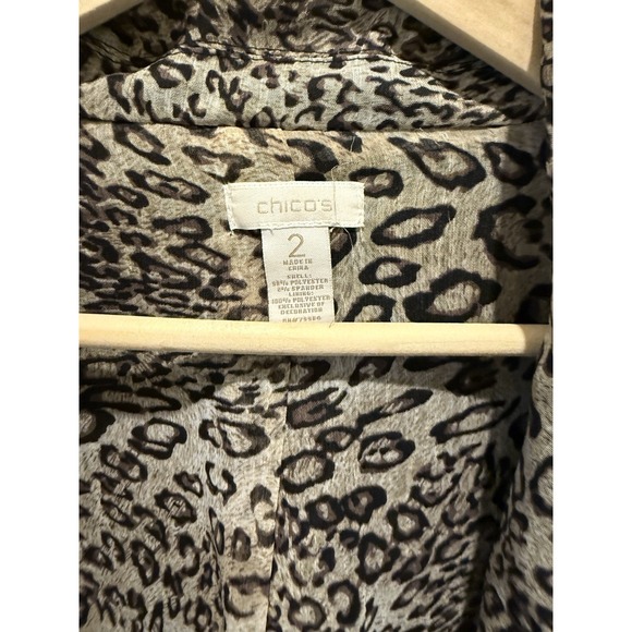 Chico's Animal Print Textured Collared Jacket Black Beige Women's Size 2 - Picture 2 of 6